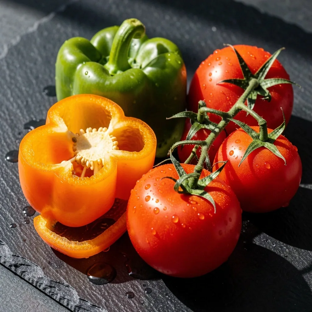 Vegetales frescos con gotas de agua